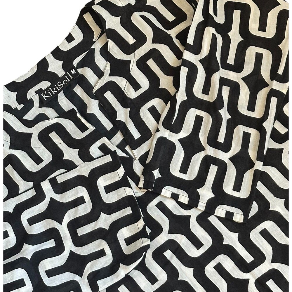 Kikisol Women’s Geometric Print Tunic Sz M Resort Vacation Beach 60’s Retro